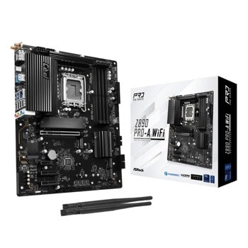 Дънна платка ASRock Z890 Pro-A WiFi, Z890, LGA1851, DDR5, PCI-E 5.0 (Thunderbolt4&DP&HDMI), 4x SATA 6Gb/s, 1x Blazing M.2 Socket, 3x Hyper M.2 Sockets, 1x Thunderbolt 4, 1x USB 3.2 Gen 2x2 Type-C, 2.5GbE LAN, Wi-Fi 6E, Bluetooth 5.3, ATX | JAR Computers ASRock Z890 Pro-A WiFi 90-MXBP60-A0UAYZ