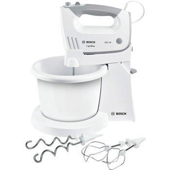 Миксер Bosch MFQ36460, 450 W, 5 степени на работа, с турбо, 0.5 л. обем на купата, бъркалки за тесто, бял | JAR Computers Bosch MFQ36460