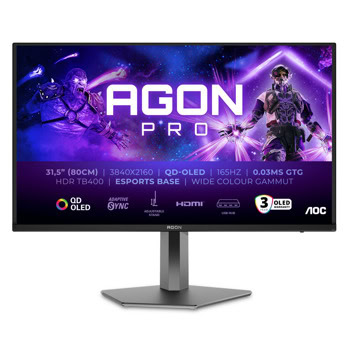 Монитор AOC AG326UD (9H.LMPLB.QBE), 31.5" (80.01cm) QD-OLED панел, 165Hz, 4K/UHD, 0.03ms, 250 cd/m2, DisplayPort, HDMI, USB | JAR Computers AOC AG326UD