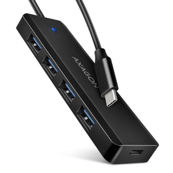 USB Хъб AXAGON HUE-C1C, 5 порта, от USB Type-C към 4x USB 3.2 Type-A/1x USB Type-C(PD), черен | JAR Computers AXAGON HUE-C1C