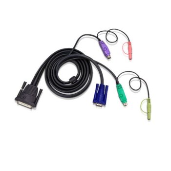 KVM кабел, ATEN 2L-1701P, VGA(м) + 2x PS2(м) + 2x RCA към Parallel(м), 1.8 м | JAR Computers ATEN 2L-1701P