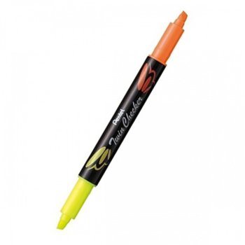 Двулицев маркер Pentel Twin Checker жълт и оранжев, 1.0 - 3.5 mm, за всички типове хартия | JAR Computers Маркер Pentel Twin Checker жълт и оранжев