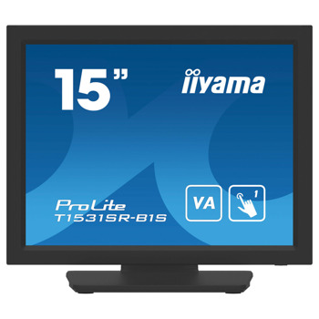 Тъч Монитор IIYAMA T1531SR-B1S, 15" (38.10 cm) VA панел, XGA, 18ms, 2500:1, 350 cd/m2, DisplayPort, HDMI, VGA, USB | JAR Computers IIYAMA T1531SR-B1S