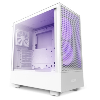 Кутия NZXT H5 Flow RGB, ATX/mATX/Mini-ITX, 1x USB 3.2 Gen 2 Type-C, 1x USB 3.2 Gen 1 Type-A, с прозорец, бяла, без захранване | JAR Computers Кутия NZXT H5 Flow RGB White CC-H51FW-R1