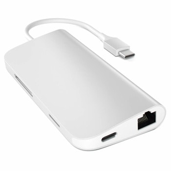 Докинг станция Satechi USB-C Aluminum Multiport Adapter Silver (ST-TCMAS), HDMI, 3 x USB, LAN, MicroSD reader, RJ-45, сребриста image