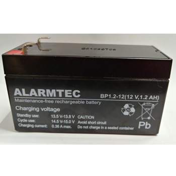 Акумулаторна батерия Alarmtec BP1.2-12, 12V, 1.2Ah, VRLA, F1 конектори | JAR Computers Оловен акумулатор BP1.2-12 12V 1.2Ah F1