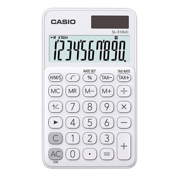 Калкулатор Casio SL-310UC, 10 разряден дисплей, джобен, изчисляване на %, бутон за бърза корекция, бял | JAR Computers Калкулатор Casio SL-310UC White SL-310UC-WE