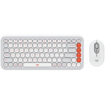 Комплект клавиатура и мишка Logitech POP Icon Combo Off White & Orange (920-013141), безжични, 4 програмируеми клавиша, US International подредба, 4000dpi, Bluetooth, бял/оранжев | JAR Computers Logitech POP Icon Combo White & Orange 920-013141