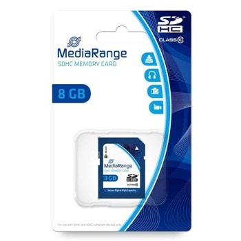 Карта памет 8GB SDHC, MediaRange MR962, Class 10, скорост на четене 15MB/s, скорост на запис 10MB/s | JAR Computers MediaRange MR962