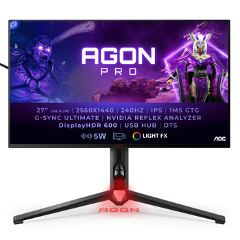 Монитор AOC AG274QS, 27" (68.58 cm) IPS панел, 300Hz, QHD, 0.5ms, 1000:1, 350 cd/m2, DisplayPort, HDMI, USB | JAR Computers AOC AG274QS