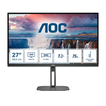 Монитор AOC Q27V5N/BK, 27" (68.58 cm) VA панел, 75Hz, QHD, 4ms, 20 000 000:1, 300 cd/m2, DisplayPort, HDMI | JAR Computers AOC Q27V5N/BK