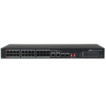 Суич Dahua PFS3226-24ET-240, 1000Mbps, 26 порта, 24x 10/100 RJ-45 (2 Hi-PoE + 22 PoE), 2x 10/100/1000 Uplink RJ-45 SFP | JAR Computers Dahua PFS3226-24ET-240
