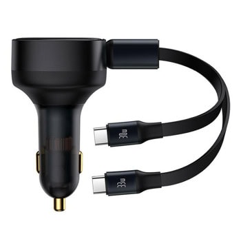 Зарядно устройство за кола Baseus Enjoyment Pro, от авт. запалка към 2xUSB C(м), 33W, черен | JAR Computers Baseus Enjoyment Pro, 33W