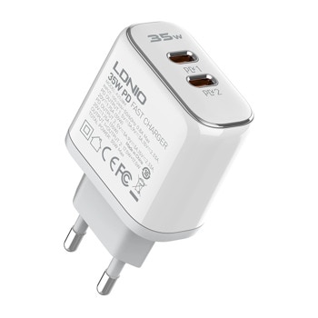 Зарядно устройство LDNIO A2528C, от контакт към 2x USB Type-C (ж), 5V/3.0A, бял, кабел от USB Type-C (м) към Lightning (м) | JAR Computers зарядно устройство ldnio a2528c 40283