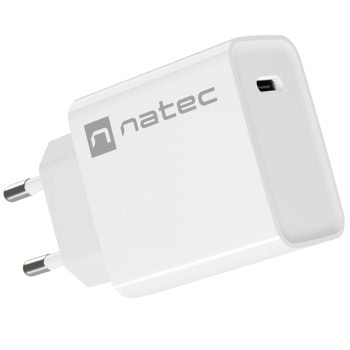Зарядно устройство NATEC Ribera (NUC-2059), от контакт към 1x USB C(ж), 20W, бяло | JAR Computers NATEC Ribera NUC-2059
