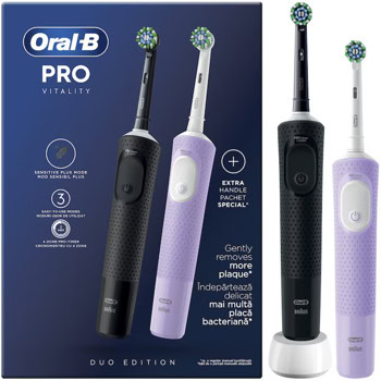 Ел. четка за зъби Oral-B Vitality Pro BL+LIL, 3 програми, 2D почистване, 1 зарядно устройство, 2 накрайника, черна/лилава | JAR Computers Oral-B Vitality Pro BL+LIL 4210201432302