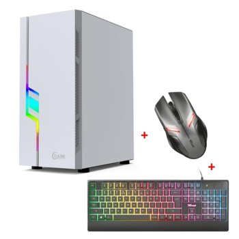 Кутия PowerCase JX188-7-W в комплект с мишка Trust Ziva Gaming и клавиатура Trust Ziva, ATX/mATX/Mini-ITX, 1x USB 3.0, бяла, прозорец, без захранване | JAR Computers PowerCase JX188-7-W RGB + TRUST Ziva Gaming + TRUS