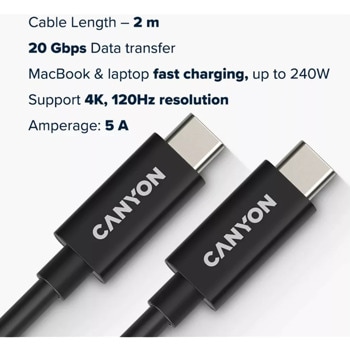 Кабел Canyon UC-42 USB-C м to USB-C м Black