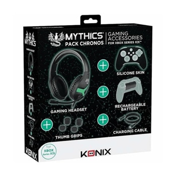 Комплект Konix Mythics Chronos, слушалки, батерия, силиконов калъф, гумени тапи и кабел за Xbox Series X/S | JAR Computers Комплект Konix Mythics Chronos за Xbox Series X/S