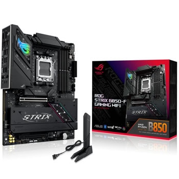 Дънна платка Asus ROG STRIX B850-F GAMING WIFI, B850, AM5, DDR5, PCI-E 5.0 (DP&HDMI), 2x SATA 6Gb/s, 4x M.2 slots, 1x USB 3.2 Gen 2x2 Type-C, 3x USB 3.2 Gen 2, 2.5GbE LAN, Wi-Fi 7, Bluetooth 5.3, ATX | JAR Computers Asus ROG STRIX B850-F GAMING WIFI 90MB1J70-M0EAY0