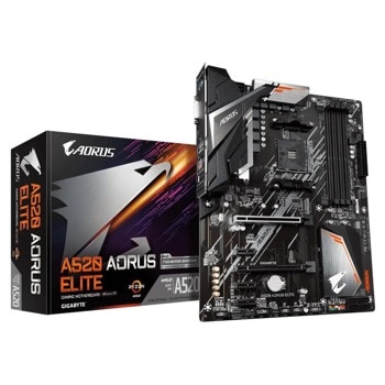 Дънна платка Gigabyte A520 AORUS ELITE, A520, AM4, DDR4, 4 x SATA 6Gb/s, 1 x m.2, 1 x USB 3.2 Gen 2, 3 x USB 3.2 Gen 1, 4 x USB 2.0/1.1, (HDMI&DVI), ATX | JAR Computers Gigabyte A520 AORUS ELITE