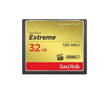 Карта памет 32GB CompactFlash, SanDisk Extreme, скорост на четене 120MB/s, скорост на запис 85MB/s | JAR Computers SanDisk Extreme CF 32GB UDMA7