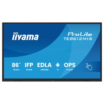 Интерактивен дисплей IIYAMA TE8612MIS-B4AG, 85.6" (217.4 cm) 4K/UHD IPS сензорен дисплей, DisplayPort, HDMI, VGA, USB, USB-C, RS232, Wi-Fi, Bluetooth, LAN | JAR Computers IIYAMA TE8612MIS-B4AG