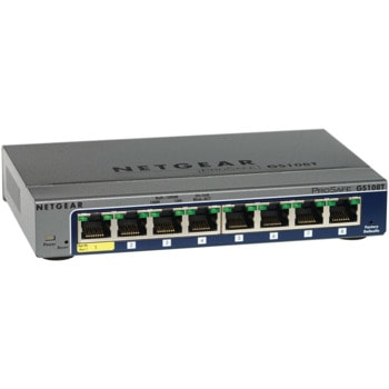 Суич Netgear GS108T-300PES v3, 1000Mbps, 8x 10/100/1000Mbps, enhanced QoS, PoE Powered, Link Aggregation | JAR Computers Netgear GS108T-300PES