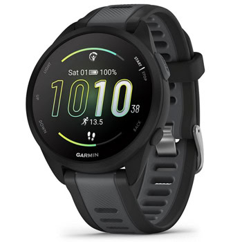 Смарт часовник Garmin Forerunner 165 Music (Black/Slate Gray), 1.2" (3.04cm) AMOLED дисплей, Bluetooth, ANT+, Wi-Fi, GPS, 4GB Flash памет, пулсомер, измерване на SpO2, контролиране музиката на смартфона, 5ATM, до 11 дни време на работа, черен | JAR Computers Garmin Forerunner 165 Music Black 010-02863-30