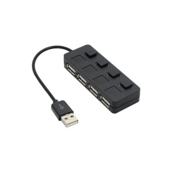 USB Хъб 4x USB 2.0 12056, черен, бутони on/off image