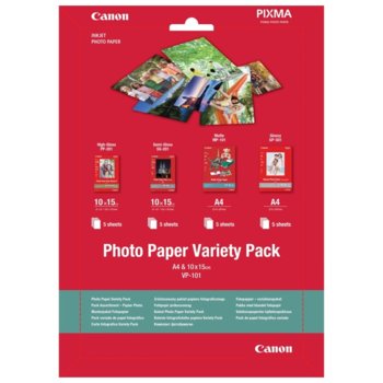 Фотохартия Canon Variety Pack VP-101, A4 & 10 x 15cm., гланцирана/матова/полугалнц, 20 листа | JAR Computers CANON VP-101 A4 & 10 x 15cm 0775B079AA