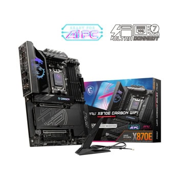 Дънна платка MSI MPG X870E Carbon WiFi, X870, AM5, DDR5, PCI-E 5.0 (HDMI), 4x M.2 slots, 4x SATA 6Gb/s, 2x USB 4.0 Type-C, Wi-Fi 7, Bluetooth 5.4, 5GbE LAN, ATX | JAR Computers MSI MPG X870E Carbon WiFi 911-7E49-005