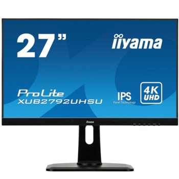 Монитор Iiyama ProLite XUB2792UHSU-B1, 27" (68.6 cm) IPS панел, 75Hz, Ultra HD, 4ms, 80000000:1, 300 cd/m2, DisplayPort, HDMI image