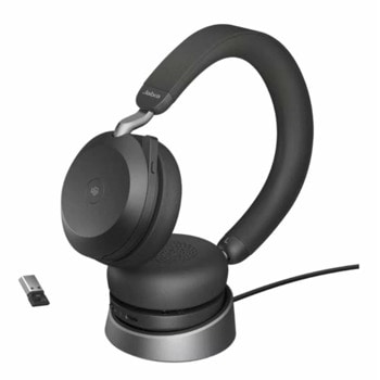 Слушалки Jabra Evolve2, безжични, микрофон, до 36 часа време на работа, 40mm драйвери, ANC шумопотискане, Bluetooth адаптер, обхват до 30m, черни | JAR Computers Слушалки Jabra Evolve2 75 27599-999-989 черни