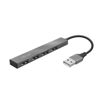 USB Хъб Trust 23786, 4 порта, от USB Type-A към 4x USB 2.0 Type-A, 480 Mbit/s, сив image