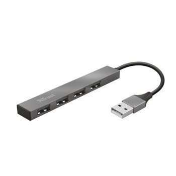 USB Хъб Trust 23786, 4 порта, от USB Type-A към 4x USB 2.0 Type-A, 480 Mbit/s, сив | JAR Computers Trust 23786