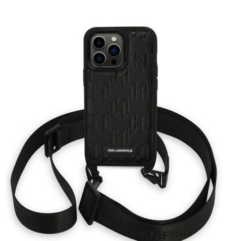 Monogram Crossbody за iPhone 14 Prо черен