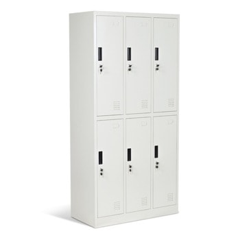 Метален шкаф Carmen CR-1243 E, 6x рафтове, 6x шкафове, 6x лоста за закачалки, прахово боядисан, метален, вентилационен отвор, бял image