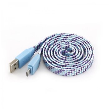 Кабел Sbox USB-103CF-BL, от USB A(м) към USB Micro B(м), 1m, плосък с оплетка, син | JAR Computers Sbox USB-103CF-BL USB A(м) към USB Micro B(м) 1m