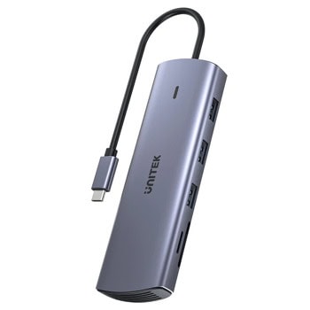 Докинг станция Unitek D1113A, от USB-C към 1x USB-C(PD), 3x USB-A, 1x HDMI, 1x VGA, 1x RJ45, 1x SD четец, 1x MicroSD четец, сива | JAR Computers Unitek D1113A