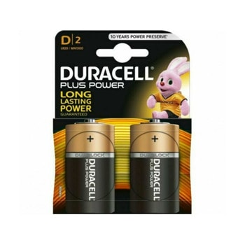 Батерии алкални Duracell Plus, D, LR20, 1.5V, 2бр. | JAR Computers Батерии алкални Duracell Plus D LR20 1.5V 2бр.