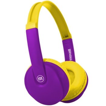 Слушалки Maxell KIDZ HP-BT350, NC3148, bluetooth, AUX, детски, микрофон, до 8 часа работа, функция за автоматично изключване, жълто-лилави | JAR Computers Maxell KIDZ HP-BT350