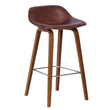 Бар стол Carmen 3088, до 100кг, дърво/еко кожа, дървена база, орех, кафяв image