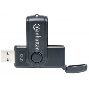 Четец за карти Manhattan 101981, USB 3.0 A(м) към MicroSD/SD/MMC, черен | JAR Computers Manhattan 101981 USB 3.0 A(м) към MicroSD/SD/MMC