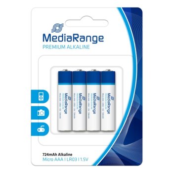 Батерии алкални MediaRange Premium MRBAT101 LR3, ААА, 1.5V, 724mAh, 4бр. image