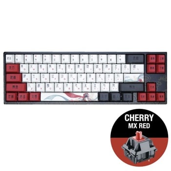 Клавиатура Ducky x Varmilo Miya Beijing Opera 65, жична, гейминг, механична, Cherry MX Red суичове, бял/червен, USB image