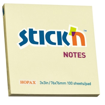 Листчета Stick'n, 100л., размер 76x76mm, пастелно жълти | JAR Computers Stick'n листчета 76 x 76 mm пастелни жълти 100 бр