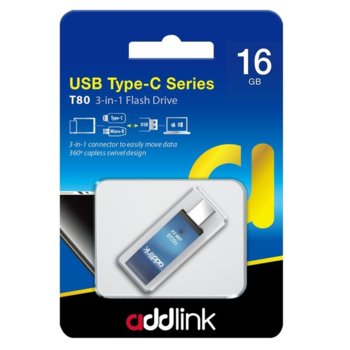 Памет 16GB USB Flash Drive, Addlink T80, USB 3.1, синя | JAR Computers Addlink T80 16GB USB Flash Drive ad16GBT80B3