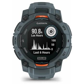 Смарт часовник Garmin Instinct 3 - 45mm Solar Twilight, дизайн с два прозореца, 1.1" x 1.1" (27.0 cm) MIP дисплей, Bluetooth, ANT+, GPS, 128MB вградена памет, вградено фенерче, компас, 10ATM, до 28 дни време на работа, син | JAR Computers Garmin Instinct 3 - 45 мм Solar Twilight 010-02934