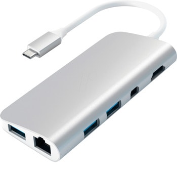 Докинг станция Satechi USB-C Multimedia Adapter Silver (ST-TCMM8PAS), 1x USB-C 3.1, 3x USB 3.0, HDMI, Mini DisplayPort, RJ-45, SD/Micro SD четец на карти, сребриста image